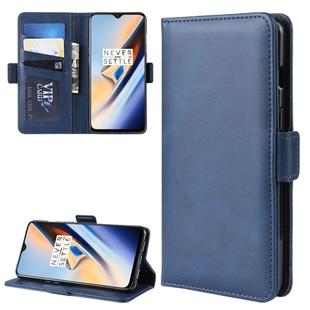 Dual-side Magnetic Buckle Horizontal Flip Leather Case for OnePlus 7, with Holder & Card Slots & Wallet & Photo Frame(Dark Blue)
