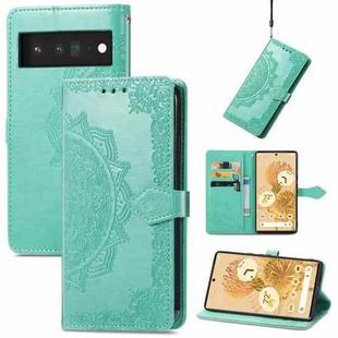 For Google Pixel 6 Mandala Embossing Pattern Horizontal Flip Leather Case with Holder & Card Slots & Wallet & Lanyard(Green)