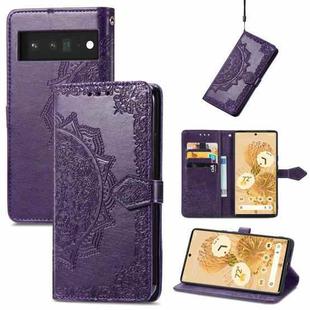 For Google Pixel 6 Mandala Embossing Pattern Horizontal Flip Leather Case with Holder & Card Slots & Wallet & Lanyard(Purple)