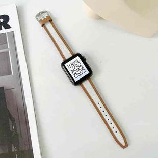 Knitting Leather Edge Sealing D-Type Strap For Apple Watch Ultra 49mm / Series 8&7 45mm / SE 2&6&SE&5&4 44mm / 3&2&1 42mm(White+Gold)