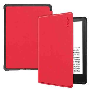 For Amazon Kindle Paperwhite 5 2021 ENKAY Solid Color Caster Texture Horizontal Flip Leather Tablet Case with Sleep / Wake-up Function(Red)