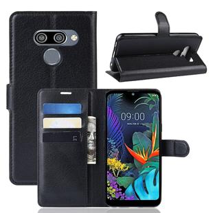 Litchi Skin PU Leather Wallet Stand Mobile Casing for LG K50(black)