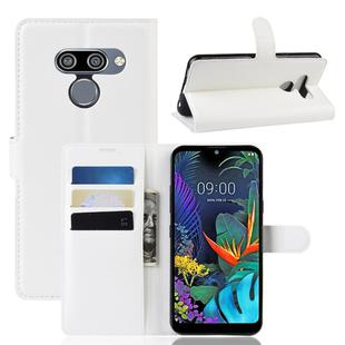 Litchi Skin PU Leather Wallet Stand Mobile Casing for LG K50(white)