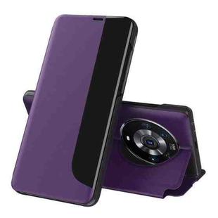 For Honor Magic3 Side Display Magnetic Shockproof Horizontal Flip Leather Case with Holder & Sleep / Wake-up Function(Purple)