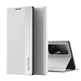 For Xiaomi Mi 11T / 11T Pro Side Electroplated Magnetic Ultra-Thin Horizontal Flip Leather Case with Holder(Silver)