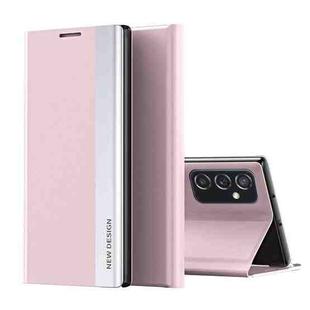 For Samsung Galaxy M52 5G Side Electroplated Magnetic Ultra-Thin Horizontal Flip Leather Case with Holder(Pink)