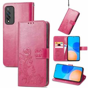 For Honor Play 5T Pro Four-leaf Clasp Embossed Leather Case with Lanyard & Card Slot & Wallet & Holder(Magenta)