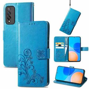 For Honor Play 5T Pro Four-leaf Clasp Embossed Leather Case with Lanyard & Card Slot & Wallet & Holder(Blue)