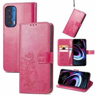 For Motorola Moto Edge 2021 Four-leaf Clasp Embossed Leather Case with Lanyard & Card Slots & Wallet & Holder(Magenta)