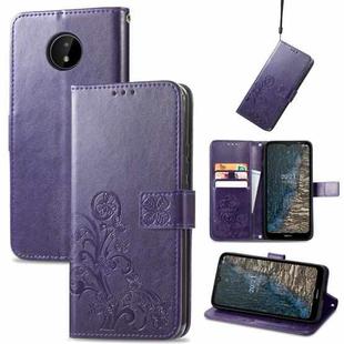 For Nokia C20 Four-leaf Clasp Embossed Leather Case with Lanyard & Card Slot & Wallet & Holder(Purple)