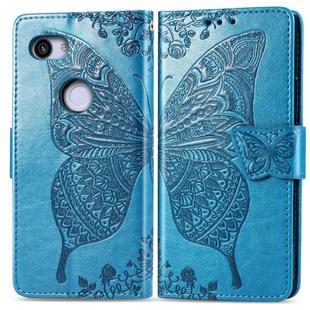 Butterfly Love Flowers Embossing Horizontal Flip Leather Case for Google Pixel 3A , with Holder & Card Slots & Wallet & Lanyard(Blue)