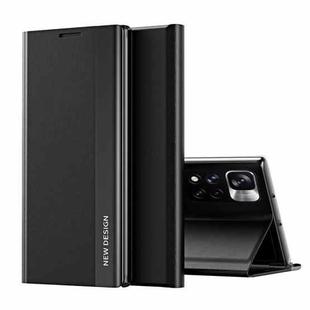 For Xiaomi Redmi Note11 Side Electroplated Magnetic Leather Phone Case with  Holder(Black)