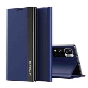 For Xiaomi Redmi Note11 Side Electroplated Magnetic Leather Phone Case with  Holder(Blue)