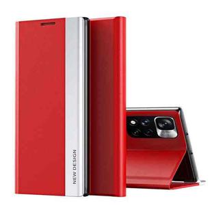 For Xiaomi Redmi Note11 Side Electroplated Magnetic Leather Phone Case with  Holder(Red)
