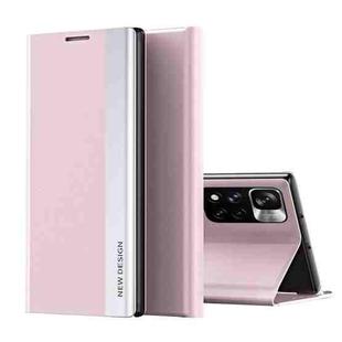 For Xiaomi Redmi Note11 Side Electroplated Magnetic Leather Phone Case with  Holder(Pink)