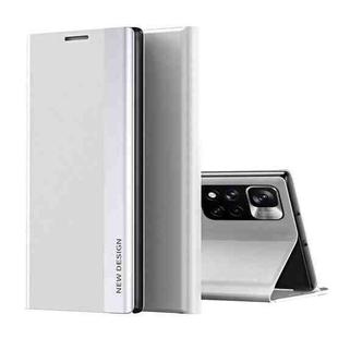 For Xiaomi Redmi Note11 Side Electroplated Magnetic Leather Phone Case with  Holder(Silver)