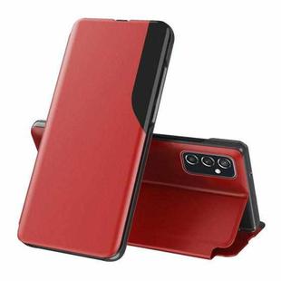 For Samsung Galaxy M52 5G Side Display Shockproof Horizontal Flip Leather Case with Holder(Red)