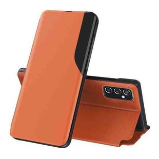 For Samsung Galaxy M52 5G Side Display Shockproof Horizontal Flip Leather Case with Holder(Orange)