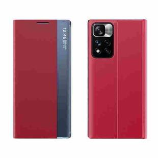International Version For Xiaomi Redmi Note 11 Pro / Note 11 Pro+ Side Display Magnetic Plain Texture Cloth + PC Case with Holder(Red)