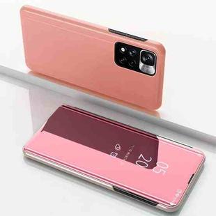 For Xiaomi Redmi Note 11 Plated Mirror Horizontal Flip Leather Case with Holder(Rose Gold)