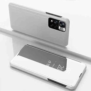 For Xiaomi Redmi Note 11 Pro Plated Mirror Kickstand Flip Leather Phone Case (Silver)