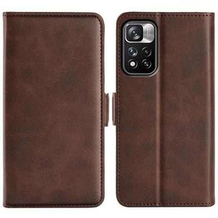 For Xiaomi Redmi Note 11 Pro / Note 11 Pro+ Dual-side Magnetic Buckle Horizontal Flip Leather Case with Holder & Card Slots & Wallet(Brown)