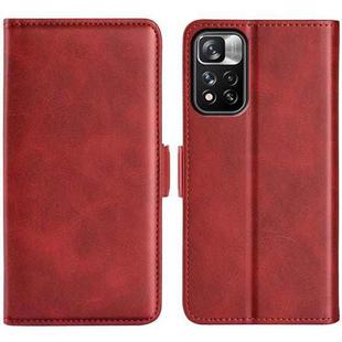 For Xiaomi Redmi Note 11 Pro / Note 11 Pro+ Dual-side Magnetic Buckle Horizontal Flip Leather Case with Holder & Card Slots & Wallet(Red)