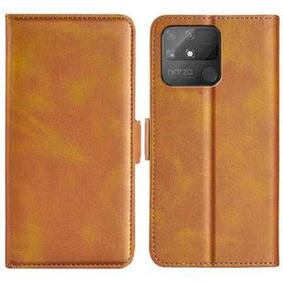 For OPPO Realme Narzo 50A Dual-side Magnetic Buckle Horizontal Flip Leather Case with Holder & Card Slots & Wallet(Yellow)