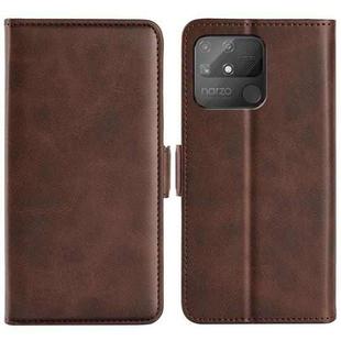 For OPPO Realme Narzo 50A Dual-side Magnetic Buckle Horizontal Flip Leather Case with Holder & Card Slots & Wallet(Brown)