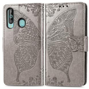 Butterfly Love Flowers Embossing Horizontal Flip Leather Case for Galaxy A60, with Holder & Card Slots & Wallet & Lanyard(Gray)