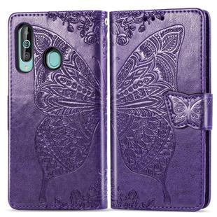 Butterfly Love Flowers Embossing Horizontal Flip Leather Case for Galaxy A60, with Holder & Card Slots & Wallet & Lanyard(Dark Purple)