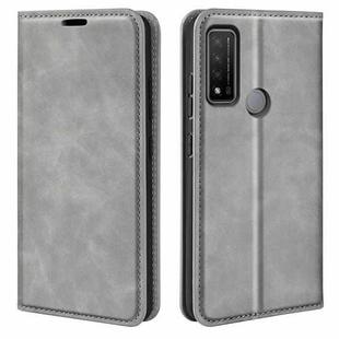 For TCL 20 R 5G Retro-skin Business Magnetic Suction Phone Leather Case with Holder & Card Slots & Wallet(Grey)