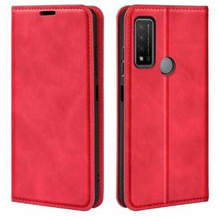 For TCL 20 R 5G Retro-skin Business Magnetic Suction Phone Leather Case with Holder & Card Slots & Wallet(Red)