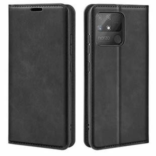 For OPPO Realme Narzo 50A Retro-skin Magnetic Suction Leather Case with Holder & Card Slots & Wallet(Black)