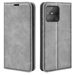 For OPPO Realme Narzo 50A Retro-skin Magnetic Suction Leather Case with Holder & Card Slots & Wallet(Grey)