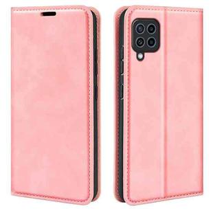 For Samsung Galaxy F22 Retro-skin Magnetic Suction Leather Case with Holder & Card Slots & Wallet(Pink)