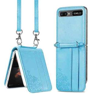 For Samsung Galaxy Z Flip 5G Diagonal Lanyard Embossed Card Phone Case(Blue)