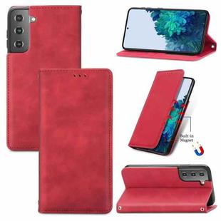 For Samsung Galaxy S22 5G Retro Skin Feel Magnetic Horizontal Flip Leather Case with Holder & Card Slots & Wallet & Photo Frame(Red)