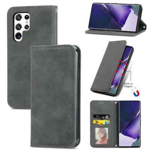 For Samsung Galaxy S22 Ultra 5G Retro Skin Feel Magnetic Horizontal Flip Leather Case with Holder & Card Slots & Wallet & Photo Frame(Gray)