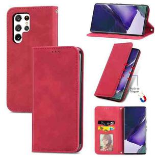 For Samsung Galaxy S22 Ultra 5G Retro Skin Feel Magnetic Horizontal Flip Leather Case with Holder & Card Slots & Wallet & Photo Frame(Red)
