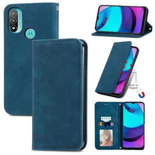 For Motorola Moto E20 Retro Skin Feel Magnetic Horizontal Flip Leather Case with Holder & Card Slots & Wallet & Photo Frame(Blue)