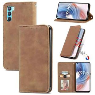 For OPPO  K9 Pro Retro Skin Feel Magnetic Horizontal Flip Leather Case with Holder & Card Slots & Wallet & Photo Frame(Brown)