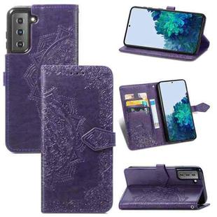 For Samsung Galaxy S22 5G Mandala Flower Embossed Horizontal Flip Leather Case with Holder & Card Slots & Wallet & Lanyard(Purple)