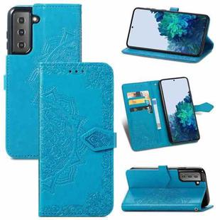 For Samsung Galaxy S22+ 5G Mandala Flower Embossed Horizontal Flip Leather Case with Holder & Card Slots & Wallet & Lanyard(Blue)