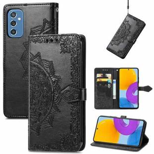 For Samsung Galaxy M52 5G Mandala Flower Embossed Horizontal Flip Leather Case with Holder & Card Slots & Wallet & Lanyard(Black)