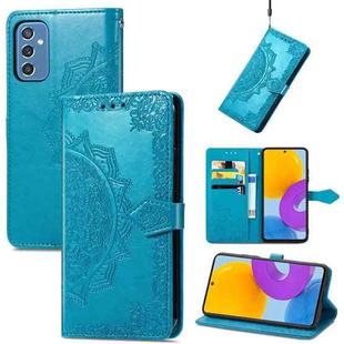 For Samsung Galaxy M52 5G Mandala Flower Embossed Horizontal Flip Leather Case with Holder & Card Slots & Wallet & Lanyard(Blue)