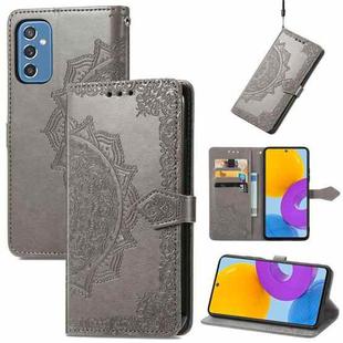 For Samsung Galaxy M52 5G Mandala Flower Embossed Horizontal Flip Leather Case with Holder & Card Slots & Wallet & Lanyard(Gray)