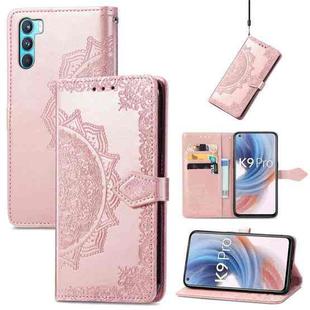 For OPPO  K9 Pro Mandala Flower Embossed Horizontal Flip Leather Case with Holder & Card Slots & Wallet & Lanyard(Rose Gold)