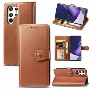 For Samsung Galaxy S22 Ultra 5G Solid Color Leather Buckle Phone Case(Brown)