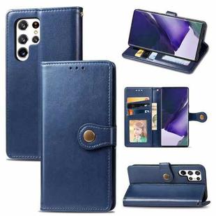 For Samsung Galaxy S22 Ultra 5G Solid Color Leather Buckle Phone Case(Blue)